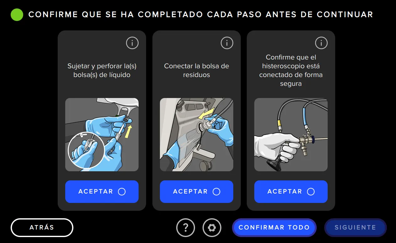 La pantalla de la interfaz de usuario del sistema de gestión de fluidos Fluent Pro que muestra la configuración del sistema.