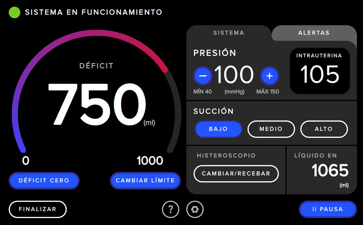 La pantalla de la interfaz de usuario del sistema de gestión de fluidos Fluent Pro que muestra la presión.