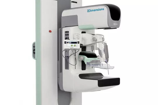 Sistema de estereotaxia vertical para biopsia de mama sobre fondo blanco