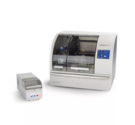 Sistema automático de bloques celulares Cellient® sobre fondo blanco