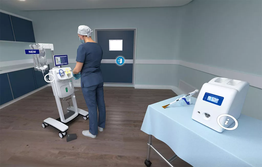 Imagen de la habitación de una paciente con un médico en el hospital virtual