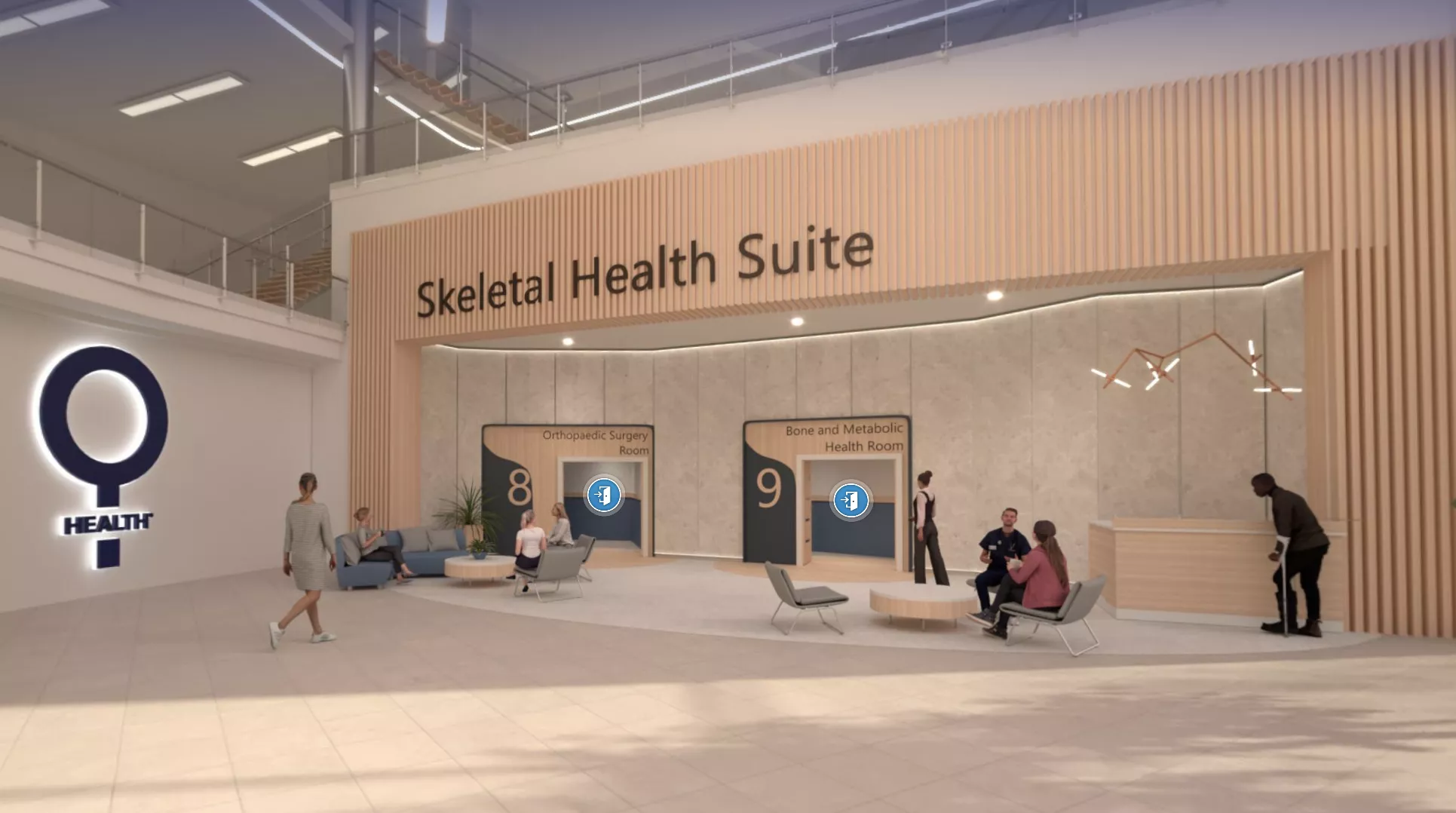 Imagen del interior del hospital virtual que muestra la unidad de salud ósea