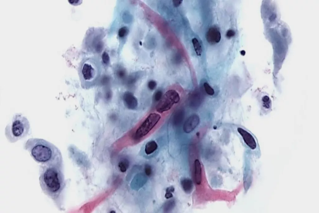 Imagen de citología cervicovaginal convencional de carcinoma escamoso