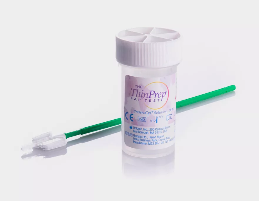 Vial de recogida sobre fondo blanco